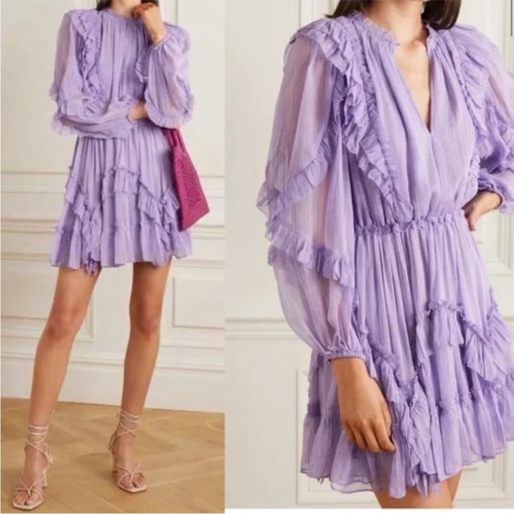 Ulla Johnson Lilac Aberdeen Ruffled Mini Dress - Picture 3 of 12